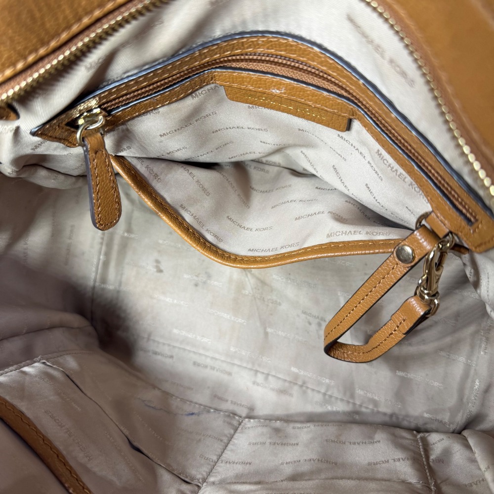 Michael Kors Hamilton Satchel Acorn Brown Pebbled Leather Gold Lock Hand Bag - Picture 16 of 16
